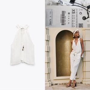 Zara frayed linen top